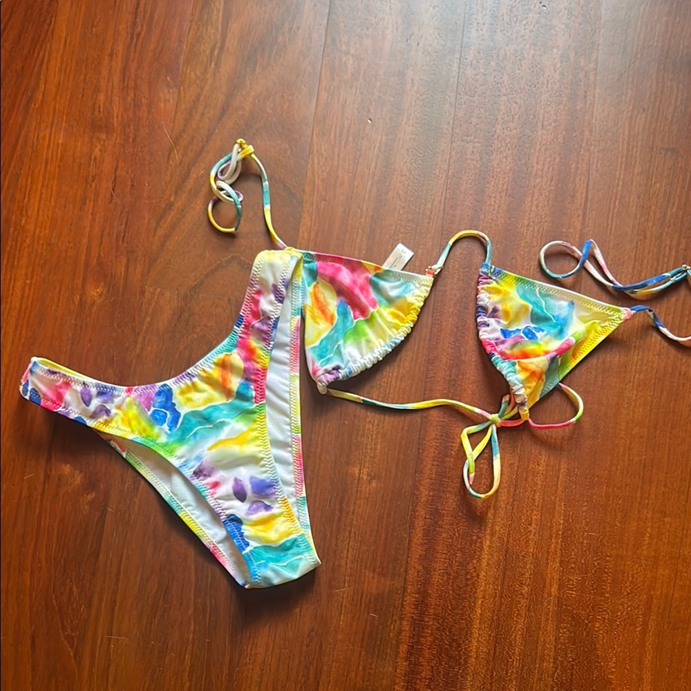 Heavy Manners Red and Pink Bikini Swimwear- tie-dye